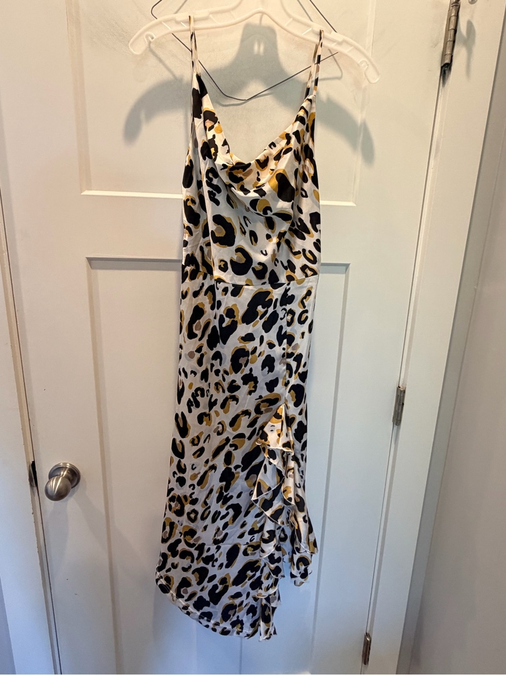 HYFVE M Leopard Print Cowl Neck Ruffle Midi Dress